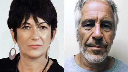 Ghislaine Maxwell, le 20 septembre 2013, à New York, et Jeffrey Epstein (photo non datée). (LAURA CAVANAUGH / NEW YORK STATE SEX OFFENDER REGISTRY / AFP)