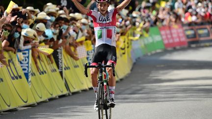 Au terme d'un numéro en solitaire magnifique, Davide Formolo (UAE) a remporté la troisième étape du Dauphiné (ALEX BROADWAY / POOL)