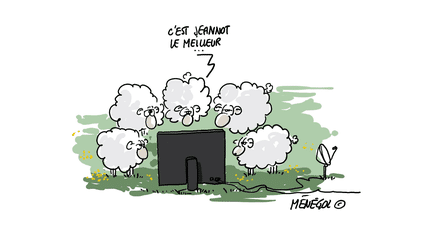 "Le Grand Débat" télévisé entre les onze candidats à l'élection présidentielle, vue par Ménégol. Dessin reproduit avec l'autorisation de son auteur.&nbsp; (OLIVIER MENEGOL / TWITTER)