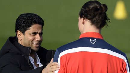 Nasser al-Khelaïfi et Zlatan Ibrahimovic (FRANCK FIFE / AFP)