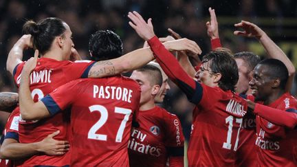 La joie des joueurs du PSG après la victoire face à Toulouse