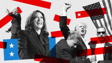 De la tentative d'assassinat visant Donald Trump à l'entrée en lice de Kamala Harris, la campagne pour l'élection présidentielle américaine de 2024 a été marquée par de nombreux événements inattendus. (Evan Vucci / Susan Walsh / Laura Brett / AP / ZUMA Press Wire / Shut / SIPA)