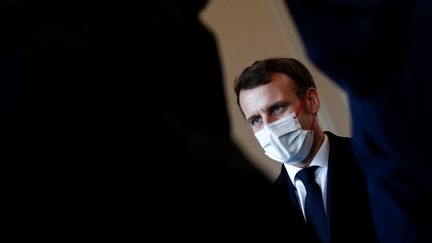 Le président de la République Emmanuel Macron à Brest (Finistère) le 19 janvier 2021 lors de ses voeux aux armées (STEPHANE MAHE / POOL)