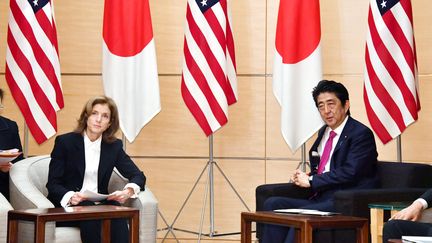 L'ambassadrice des Etats-Unis au Japon, Caroline Kennedy, et le Premier ministre japonais,&nbsp;Shinzo Abe, lors d'une conférence de presse à Tokyo (Japon), le 21 décémbre 2016.&nbsp; (KENTARO AOYAMA / YOMIURI / AFP)