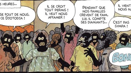 Michel Djotodja, l'ex-rebelle de la Séléka, président autoproclamé de la Centrafrique, n'apporte aucune amélioration au sort des 4,8 millions d'habitants d'un pays durement éprouvé par la guerre civile, où les milices continuent de sévir. Il est contraint à la démission le 10 janvier 2014, dans la foulée d'une intervention militaire internationale sous la conduite de la France, ancienne puissance coloniale. (Didier Kassaï / La Boîte à Bulles)