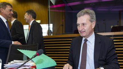 Günther Oettinger,&nbsp;commissaire européen à l'Economie numérique, lors d'une réunion à Bruxelles (Belgique), le 20 juillet 2016. (THIERRY MONASSE / DPA / AFP)