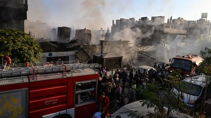 Les dégâts liés à la frappe israélienne sur Damas, en Syrie, le 14 novembre 2024. (LOUAI BESHARA / AFP)