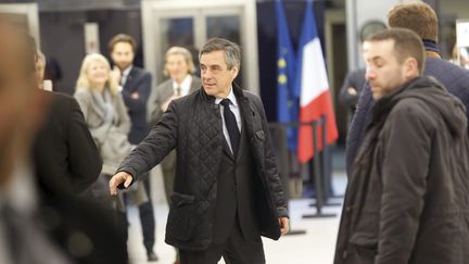 François Fillon, candidat à la présidentielle, au siège du parti LR à Paris, le 6 mars 2017. (ARNAUD JOURNOIS / MAXPPP)