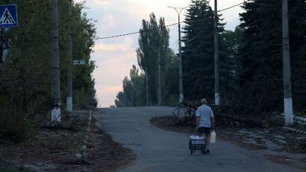 A local walks with jerrycans of water in the town of Toretsk, Donetsk region, Ukraine, on July 29, 2024. (ANATOLII STEPANOV / AFP)