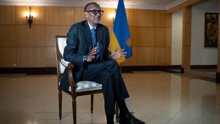 Paul Kagame, le 28 mai 2021, à Kigali au Rwanda.&nbsp; (SIMON WOHLFAHRT / AFP)