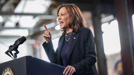 La candidate démocrate à la présidentielle américaine, Kamala Harris, lors d'un meeting à Philadelphie, en Pennsylvanie (Etats-Unis), le 27 octobre 2024. (ANDREW HARNIK / GETTY IMAGES NORTH AMERICA / AFP)