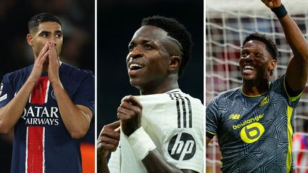 Achraf Hakimi, Vinicius Jr, Jonathan David en Ligue des champions. (AFP)