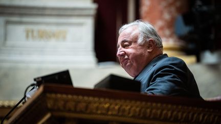 Le président du Sénat, Gérard Larcher, préside une session sur l'examen de la réforme des retraites, le 2 mars 2023, à Paris. (XOSE BOUZAS / HANS LUCAS / AFP)