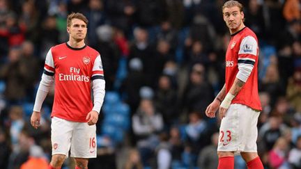 Les joueurs d'Arsenal, Aaron Ramsey et Nicklas Bendtner