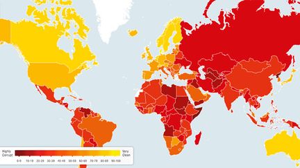 &nbsp; (La carte du monde de la corruption 2014 © Transparency International)