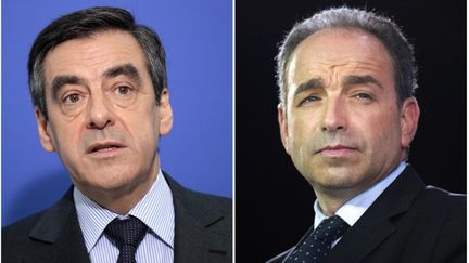 Fran&ccedil;ois Fillon et&nbsp;Jean-Fran&ccedil;ois Cop&eacute;, tous deux candidats &agrave; la pr&eacute;sidence de l'UMP, d&eacute;tiendraient respectivement 46 103 et environ 47 000 parrainages, samedi 22 septembre 2012.&nbsp; (JACQUES DEMARTHON / AFP)