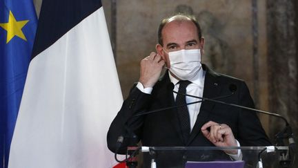 Jean Castex donne une conférence de presse à Bruxelles (Belgique), le 22 novembre 2021. (VALERIA MONGELLI / HANS LUCAS / AFP)