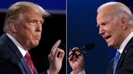 Le président sortant, Donald Trump, et le président élu des Etats-Unis Joe Biden, alors candidats à l'élection présidentielle américaine, lors de leur dernier débat à Nashville, dans le Tennessee (Etats-Unis), le 22 octobre 2020.&nbsp; (BRENDAN SMIALOWSKI / AFP)