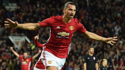 La joie de l'attaquant de Manchester Zlatan Ibrahimovic (PAUL ELLIS / AFP)