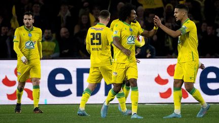 Les joueurs nantais lors de la demi-finale de Coupe de France face à Monaco, mercredi 2 mars 2022. (LOIC VENANCE / AFP)