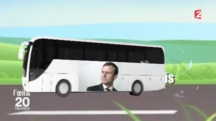 Capture d'écran d'un reportage de France 2 sur les bus Macron. (FRANCE 2)