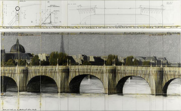 "The Pont-Neuf Wrapped (Project for Paris), 1985 [Le Pont-Neuf empaqueté (Projet pour Paris)], Collection de l’artiste (© Christo 1985 Photo © Centre Pompidou, Philippe Migeat)