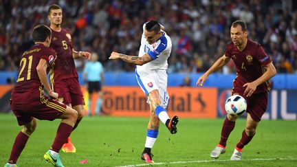 Hamsik, l'auteur du deuxième but de la Slovaquie face à la Russie. (JOE KLAMAR / AFP)