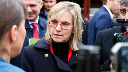 Agnès Pannier-Runacher, ministre déléguée à l’Agriculture candidate aux législatives à Arras, est arrivée 16 points derrière le candidat d'extrême droite au premier tour, Forstfeld, le 23 mai 2024. (FRANCK KOBI / MAXPPP)