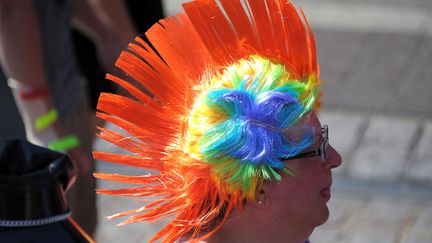 Une participante lors de la marche de la Visibilit&eacute; &agrave; Strasbourg (Bas-Rhin), le 16 juin 2012. (FREDERICK FLORIN / AFP)