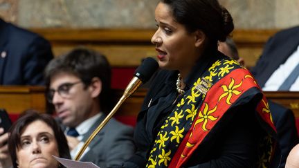 Estelle Youssouffa, Liot MP for the 1st constituency of Mayotte, at the National Assembly on November 22, 2022. (MYLENE DEROCHE / MAXPPP)