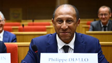 Le vice-président délégué de la FFF, Philippe Diallo, lors d'une audience au Sénat, le 9 juin 2022. (ANNE-CHRISTINE POUJOULAT / AFP)