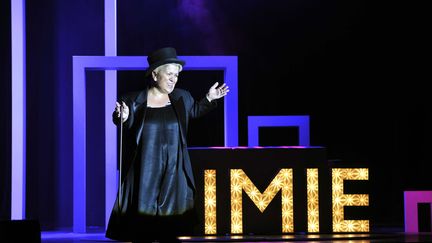 L'actrice et humoriste fran&ccedil;aise Mimie Mathy lors de son spectacle au Palais de la M&eacute;diterran&eacute;e, &agrave; Nice (Alpes-Maritimes), le 19 avril 2014. (BEBERT BRUNO / SIPA)