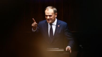 Polish Prime Minister Donald Tusk delivers a speech to Parliament in Warsaw, December 11, 2023. (BEATA ZAWRZEL / NURPHOTO / AFP)