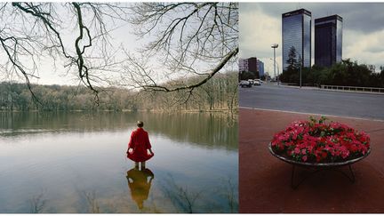 A gauche, Elina Brotherus, France(s) territoire liquide, Série "12 ans après", L'Etang 2012 - A droite, Robert Doisneau, Mission photographique de la DATAR, série "Banlieue d'aujourd'hui, dans les banlieues et villes nouvelles de la région parisienne", Tours Mercuriales, Porte de Bagnolet (Seine-Saint-Denis), 1984
 (A gauche © Elina Brotherus © ADAGP, Paris 2017 - A droite © Robert Doisneau / GAMMA-RAPHO)