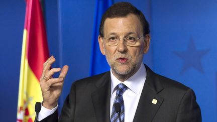 Le Premier ministre espagnol, Mariano Rajoy, tient une conf&eacute;rence de presse &agrave; Bruxelles (Belgique), le 29 juin 2012. (MICHEL EULER / AP / SIPA)