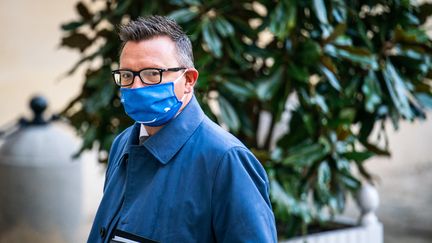 Cyril Chabanier,&nbsp;secrétaire général de la CFTC, arrive à Matignon, le 26 octobre 2020. (XOSE BOUZAS / HANS LUCAS / AFP)