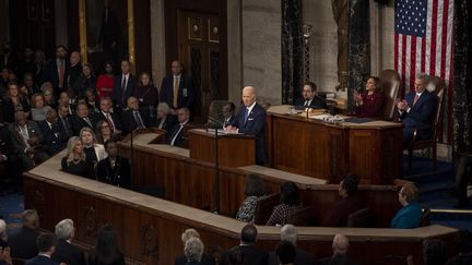 Le président américain, Joe Biden, le 7 février 2023, devant le Congrès à Washington (Etats-Unis). (NATHAN POSNER / AFP)