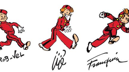 Spirou représenté sous la plume de plusieurs dessinateurs.
 (Editions Dupuis)