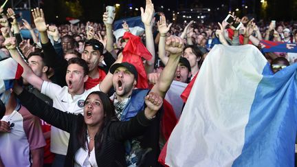 Des supporters fran&ccedil;ais chantent lors du match France-Rouamnie, le 10 juin 2016 dans la fanzone de Paris. (ALAIN JOCARD / AFP)