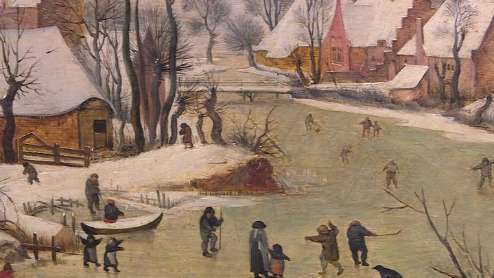 Détails du tableau "Le paysage d’hiver à la trappe aux oiseaux" de Brueghel le Jeune (France3 BFC)