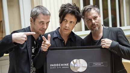 Boris Jardel, Nicola Sirkis et Oli de Sat. Indochine a annoncé la création de son propre label le 19 septembre 2014
 (LIONEL BONAVENTURE / AFP )