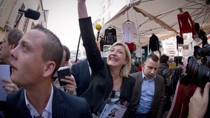 A Meaux, samedi 24 mars, la venue Marine Le Pen a été perturbée par des militants de gauche. (JOEL SAGET / AFP)