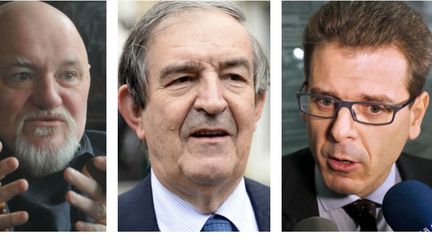 De gauche à droite : Claude Moniquet, Jean-Louis Bruguière, Thibault de Montbrial et Mathieu Guidère. (AFP / SIPA / FRANCETV INFO)