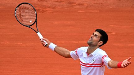 Novak Djokovic, lors du tournoi de Roland-Garros, le 7 juin 2021.&nbsp; (MARTIN BUREAU / AFP)