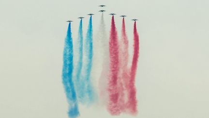 La Patrouille de France, au-dessus de New York, le 25 mars 2017. (EDUARDO MUNOZ ALVAREZ / AFP)