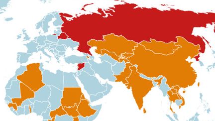 Carte du vote sur la résolution de l'ONU contre la "tentative d'annexion illégale" de quatre régions ukrainiennes par la Russie. (FRANCEINFO)