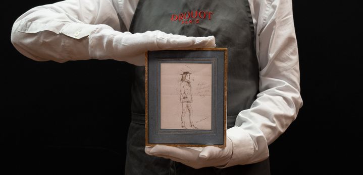 Un portrait d'Arthur Rimbaud, dessiné par Paul Verlaine en juin 1872, vendu aux enchères à Drouot, le 2 décembre 2024. (FRANCOIS ANDRE / DROUOT)