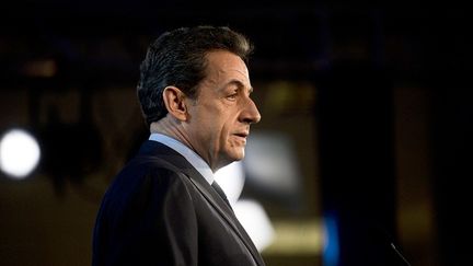 Le pr&eacute;sident de la R&eacute;publique Nicolas Sarkozy, lors de ses v&oelig;ux au monde de l'&eacute;ducation, le 5 janvier 2012 &agrave; Poitiers (Vienne). &nbsp; (FRED DUFOUR / AFP)