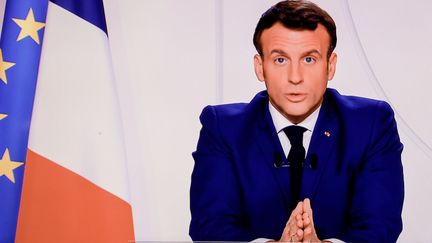 Emmanuel Macron lors de son allocution du mardi 24 novembre 2020. (THOMAS COEX / AFP)