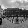 La place Dauphine, sur l'île de la Cîté. Au fond, le&nbsp;Palais de justice de Paris où se tient le procès des attentats du 13-Novembre. (DAVID FRITZ-GOEPPINGER POUR FRANCEINFO)